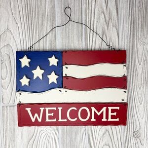Wooden American Flag Welcome Sign Red, White & Blue Flag Wall Hanging Patriotic